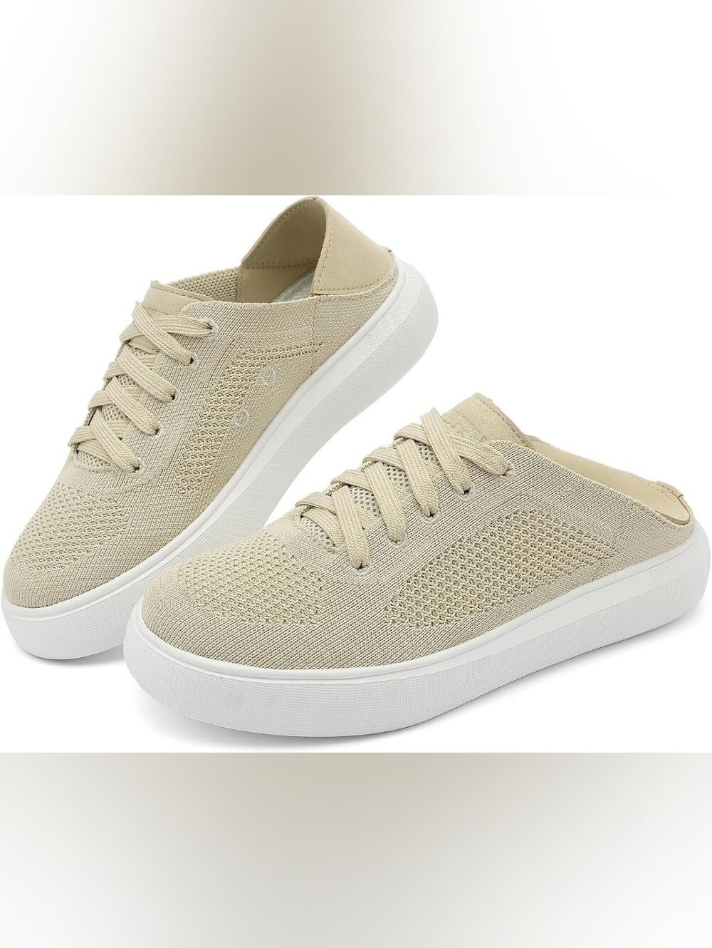 Casual Knit Lace-Up Sneakers - Beige